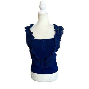 Flint & Moss Lace Trim Sweater Knit Button Up Vest Womens Size Small